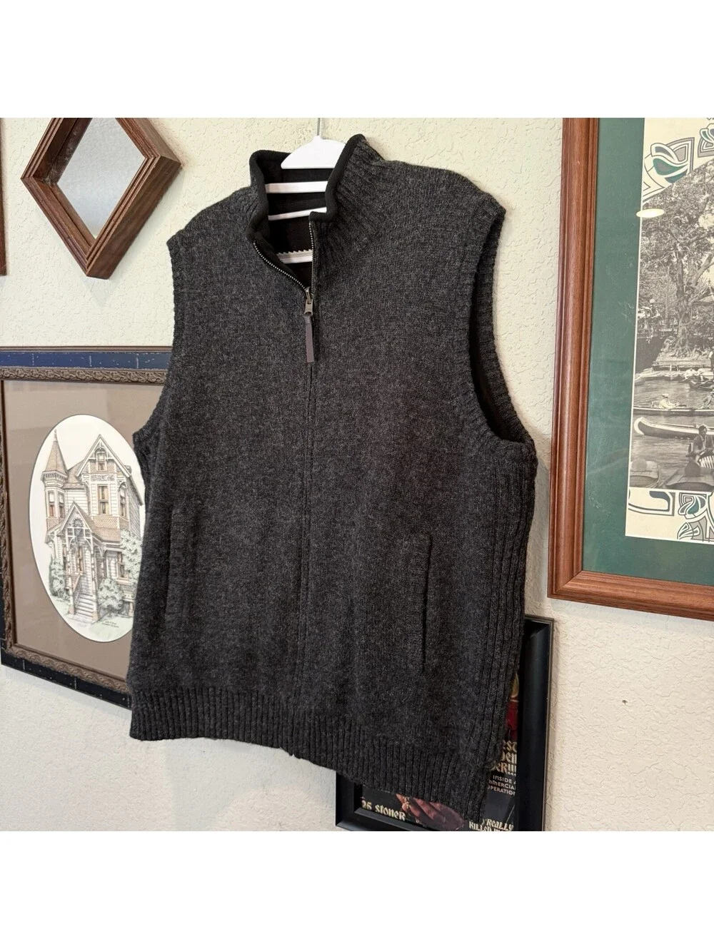 Vintage 90s/00s Dark Grey Reversible Pendleton Wool Designer Full Zip Vest Large